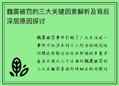 魏震被罚的三大关键因素解析及背后深层原因探讨
